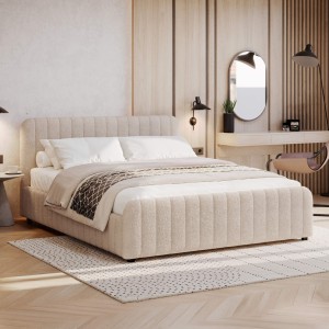 Łóżko tapicerowane z pojemnikiem SFG0167 | 180x200 | Boucle | Beż #3 | OUTLET