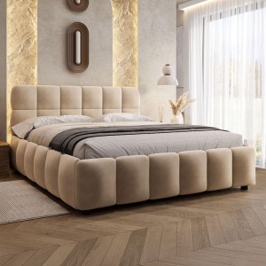 Łóżko tapicerowane z pojemnikiem 4583G | 160x200 | Welur | Beż #6 | OUTLET