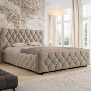 Łóżko tapicerowane z pojemnikiem SFG0172 | 140x200 | Welur | Ciemny Beż #6 | OUTLET