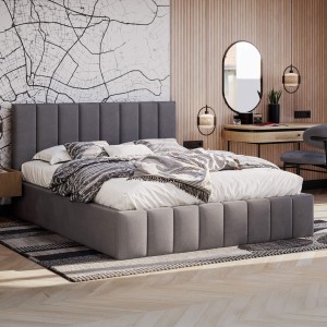 Łóżko tapicerowane  z pojemnikiem SFG0116 | 140x200 | Welur | Szary | OUTLET
