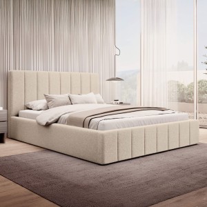 Łóżko tapicerowane z pojemnikiem SFG0116 | 180x200 | Boucle | Beż #3 | OUTLET