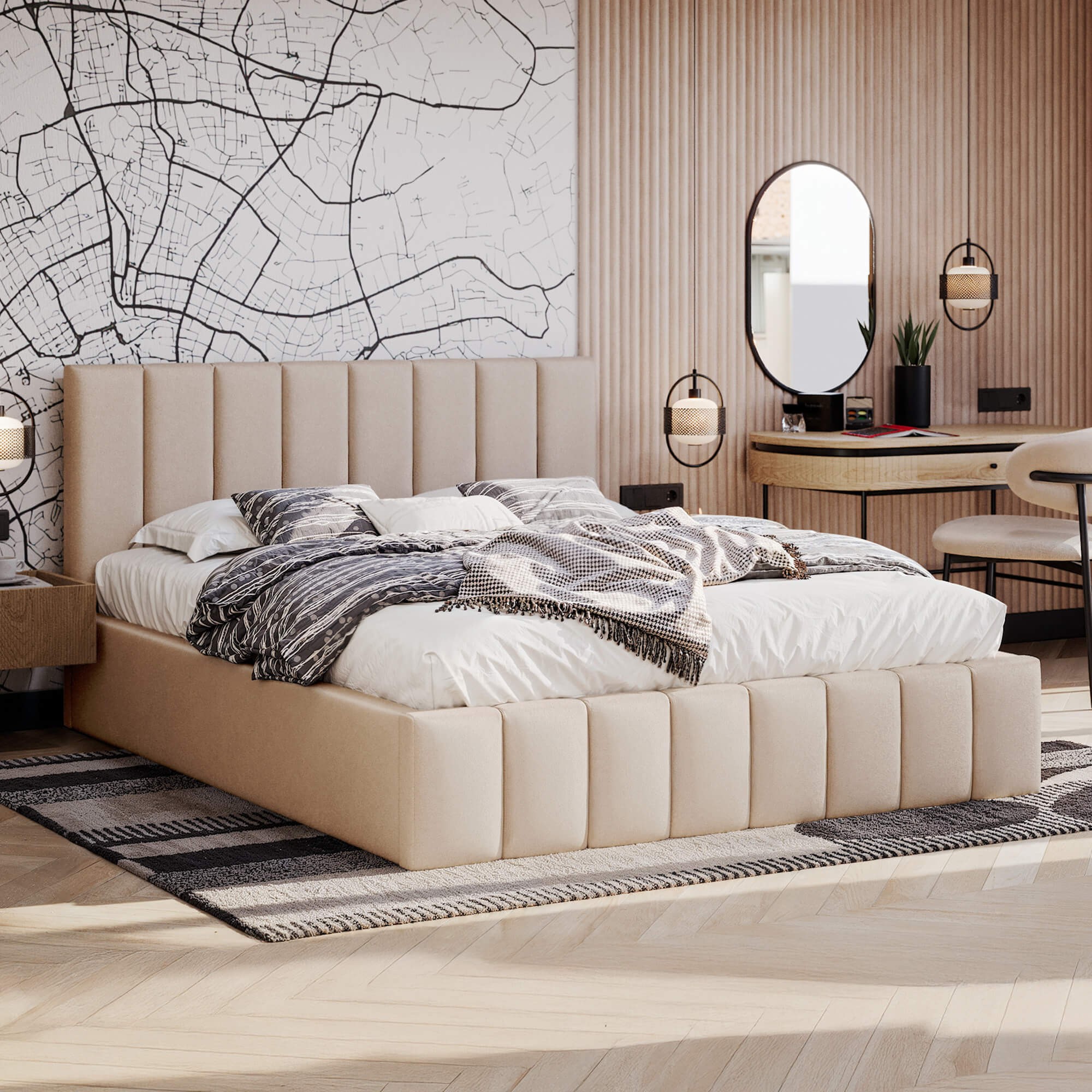 Łóżko tapicerowane z pojemnikiem SFG0116P | 180x200 | Welur | Beżowy | SZYBKA WYSYŁKA