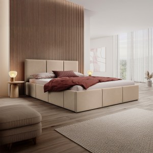 Łóżko tapicerowane z pojemnikiem SFG0159 | 180x200 | Welur | Beż #6 | OUTLET