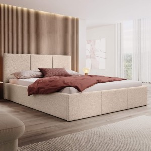 Łóżko tapicerowane z pojemnikiem SFG0111 | 160x200 | Boucle | Beż | OUTLET