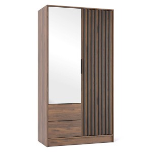 Szafa dwudrzwiowa z lustrem NELLY 2D | Orzech | Czarne lamele