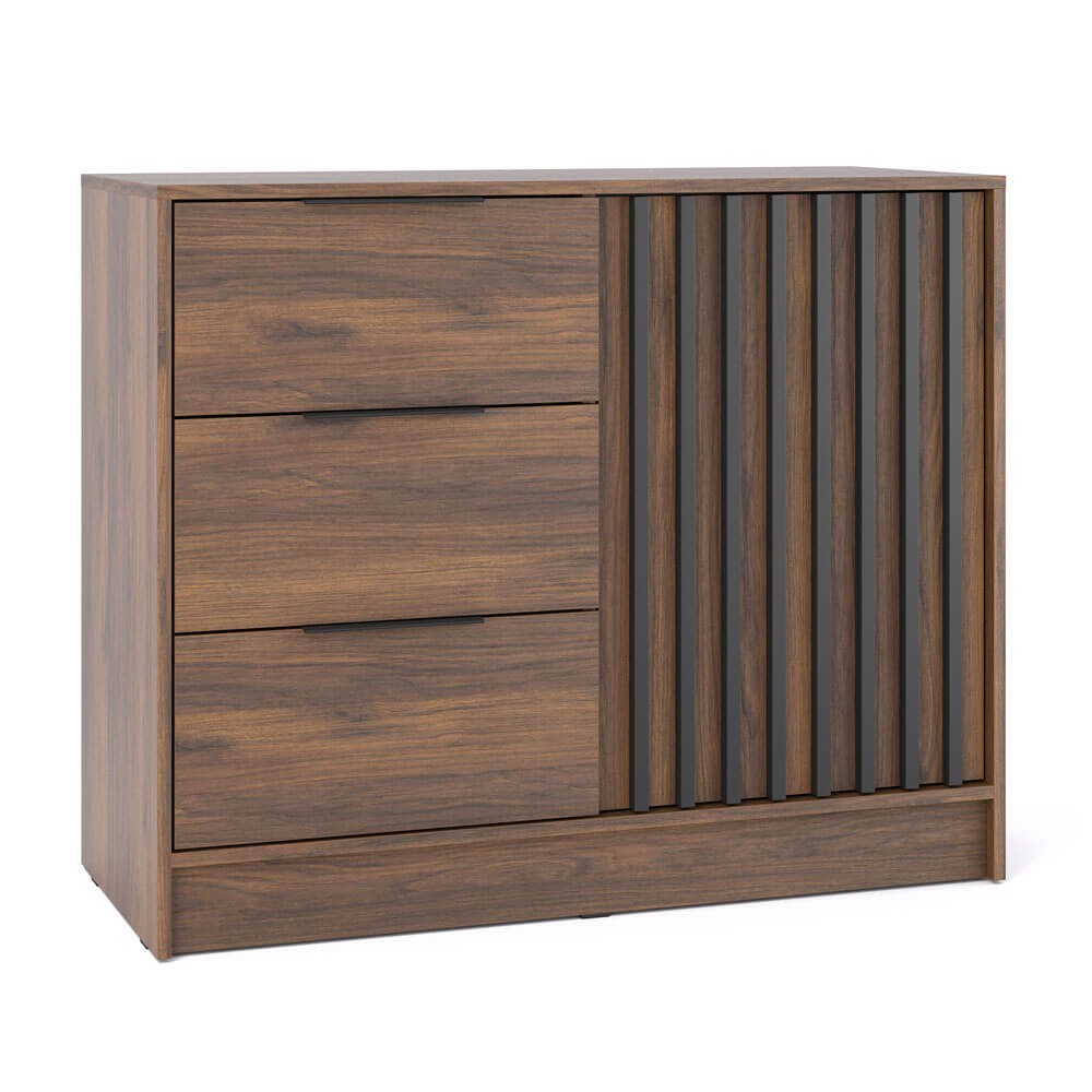 Komoda NELLY 2D | 105 cm | Orzech | Czarne lamele