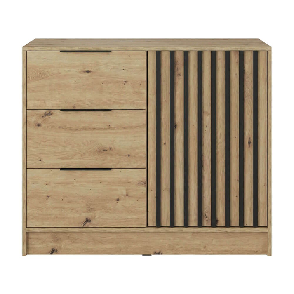 Komoda NELLY 2D | Dąb artisan | Czarne lamele