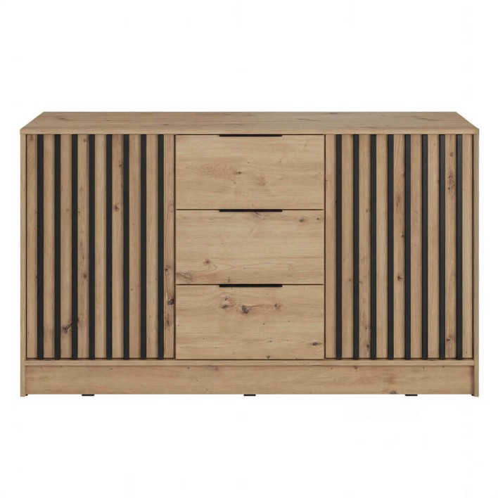 Komoda NELLY 3D Dąb artisan Czarne lamele Front Min.jpg