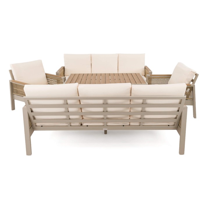 Zestaw mebli ogrodowych z aluminium SYCYLIA DUO | Beżowy + imitacja drewna | Beżowe poduszki - 2