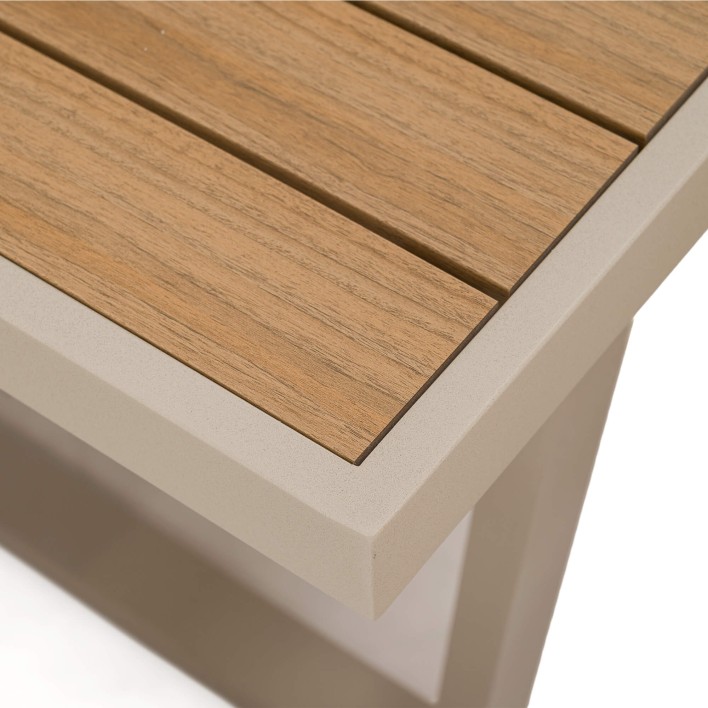 Zestaw mebli ogrodowych z aluminium SYCYLIA DUO | Beżowy + imitacja drewna | Beżowe poduszki - 10
