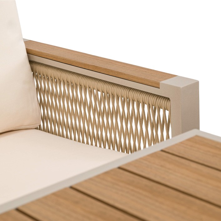 Zestaw mebli ogrodowych z aluminium SYCYLIA DUO | Beżowy + imitacja drewna | Beżowe poduszki - 13
