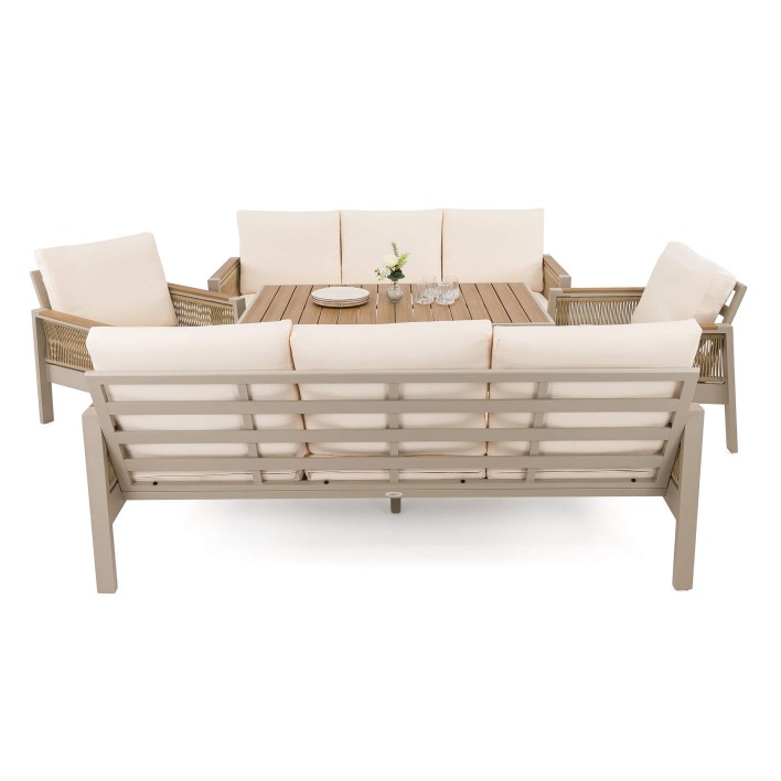 Zestaw mebli ogrodowych z aluminium SYCYLIA DUO | Beżowy + imitacja drewna | Beżowe poduszki - 15