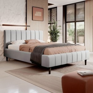 Łóżko tapicerowane SF1026 | 160x200 | Welur | Jasnoszary #53 | OUTLET