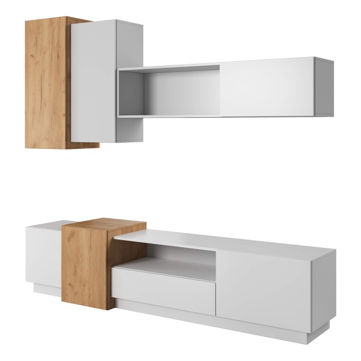 MEBLOŚCIANKA 3D BIAŁY, DĄB CRAFT ZŁOTY