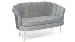 Sofa muszelka ELIF szary welur #20, złote nogi