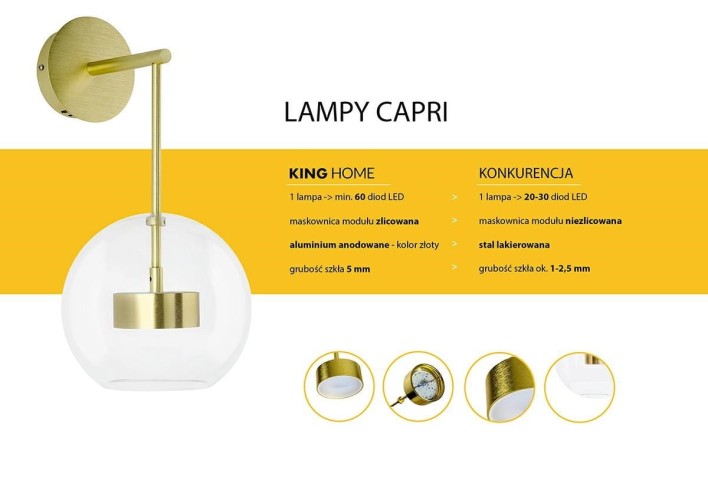 Kinkiet CAPRI WALL 6 złoty - 60 LED, aluminium, szkło