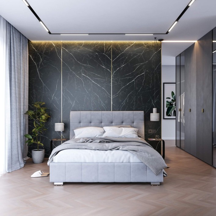 łóżko welurowe szare 180x200 z pojemnikiem