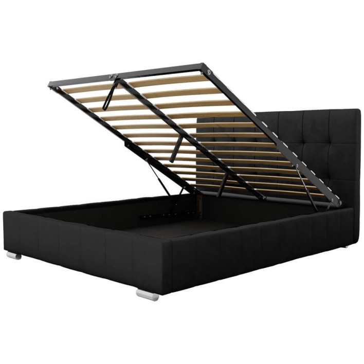 łóżko tapicerowane 140x200 czarne z pojemnikiem