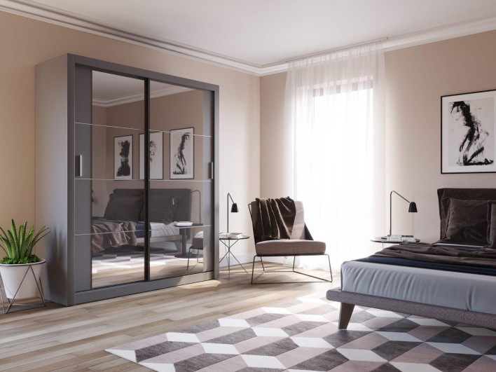 szafa przesuwna szara dwudrzwiowa