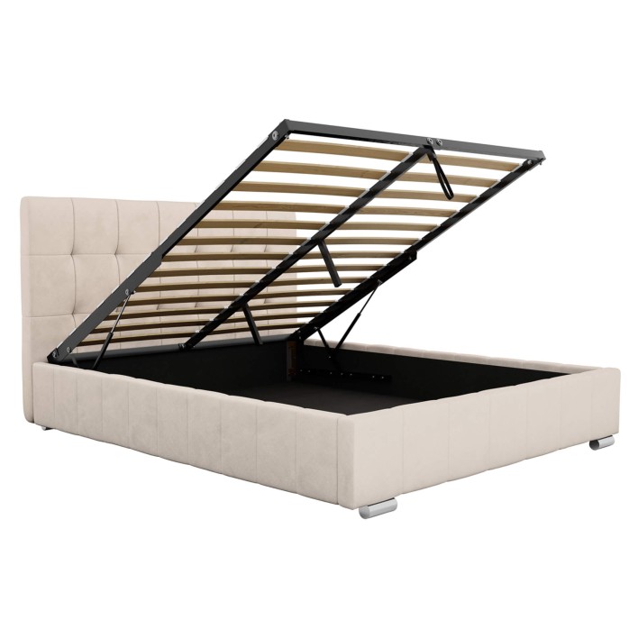 łóżko welurowe beżowe 140x200 z pojemnikiem