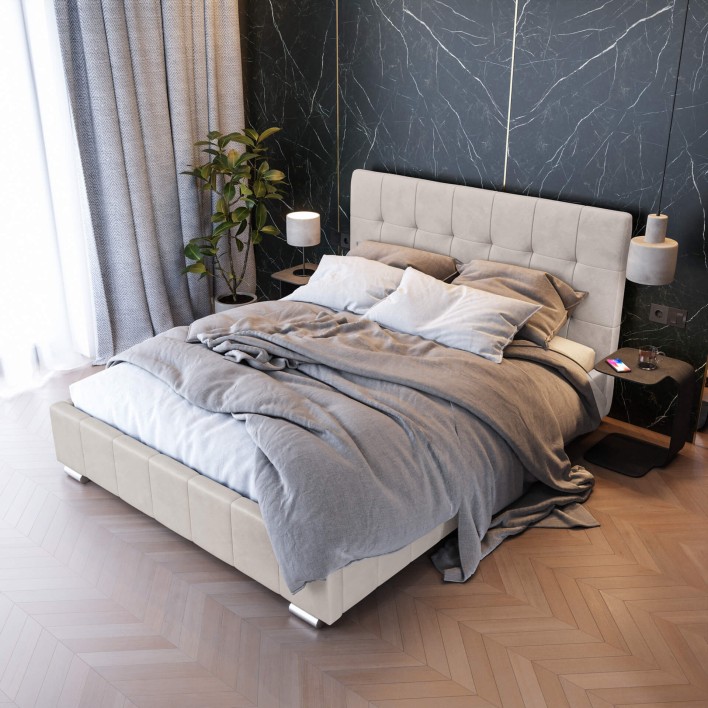 łóżko welurowe beżowe 140x200 z pojemnikiem