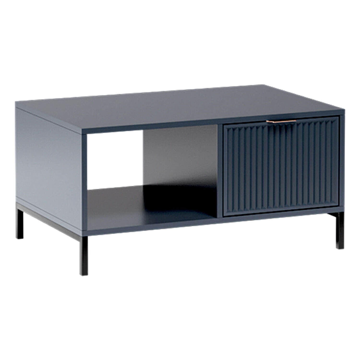 granatowy stolik kawowy z szufladą