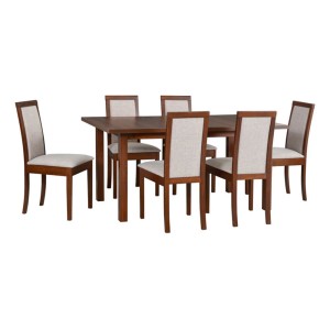 Zestaw stół MODENA 2 + 6 krzeseł drewnianych ROMA 4