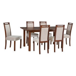 Zestaw stół MODENA 2 + 6 krzeseł drewnianych ROMA 5