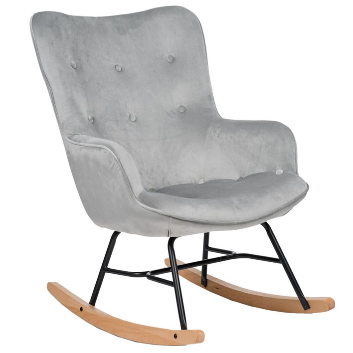 fotel bujany szary, welurowy