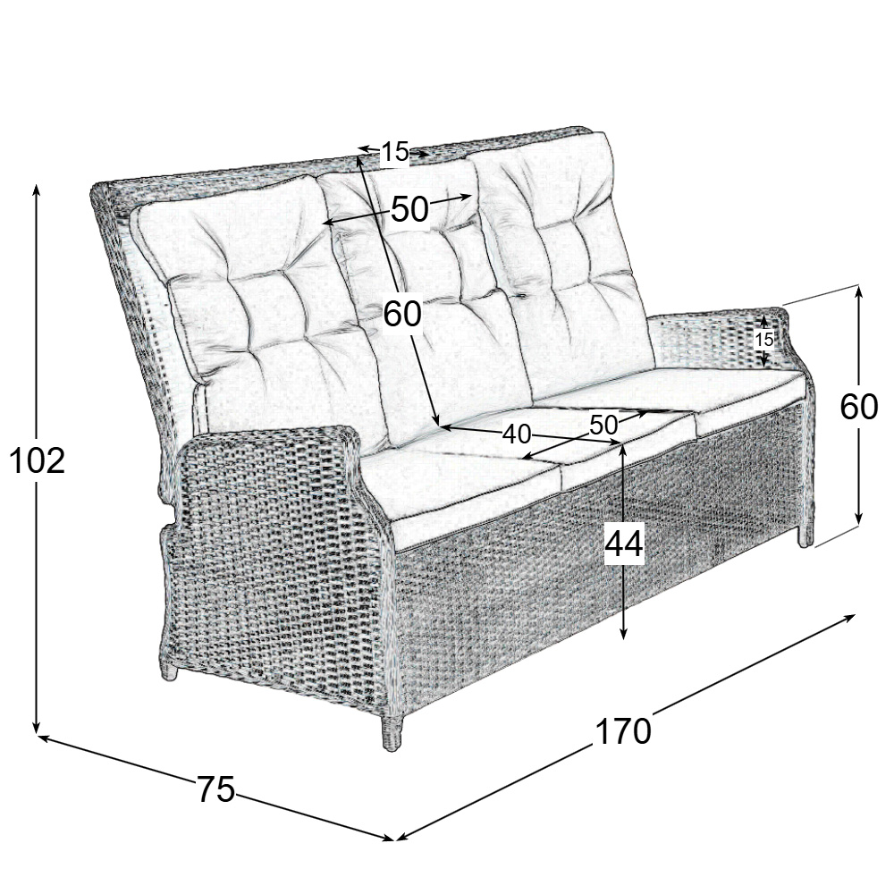 ALICANTE Sofa nieregulowana Wymiary