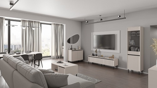 Szafka RTV ryflowana OSAKA 2S | 302 | Beż piaskowy