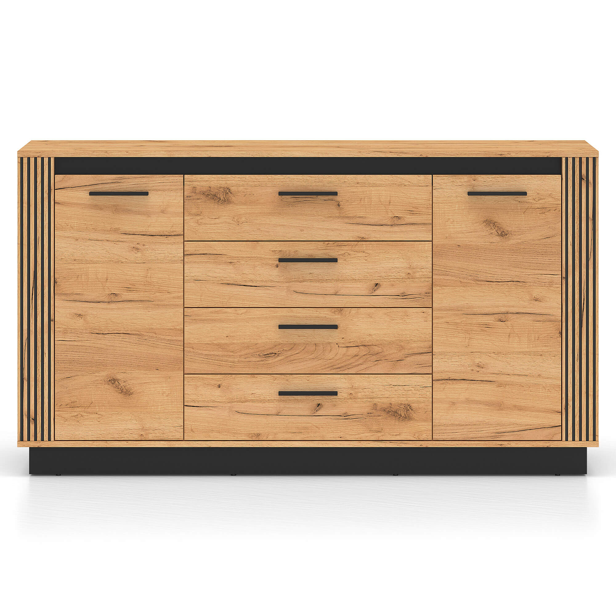 Komoda z lamelami URSO 06 | Dąb craft złoty, czarny