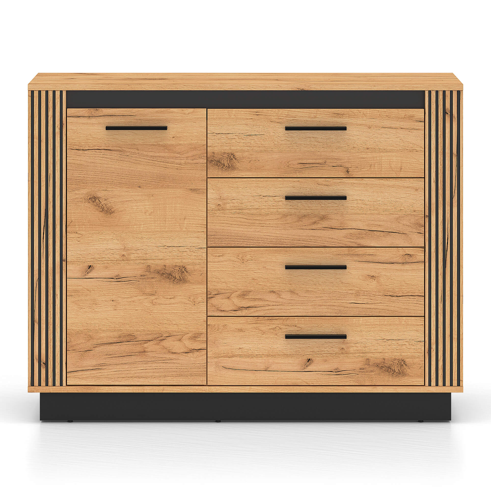 Komoda z lamelami URSO 07 | Dąb craft złoty, czarny