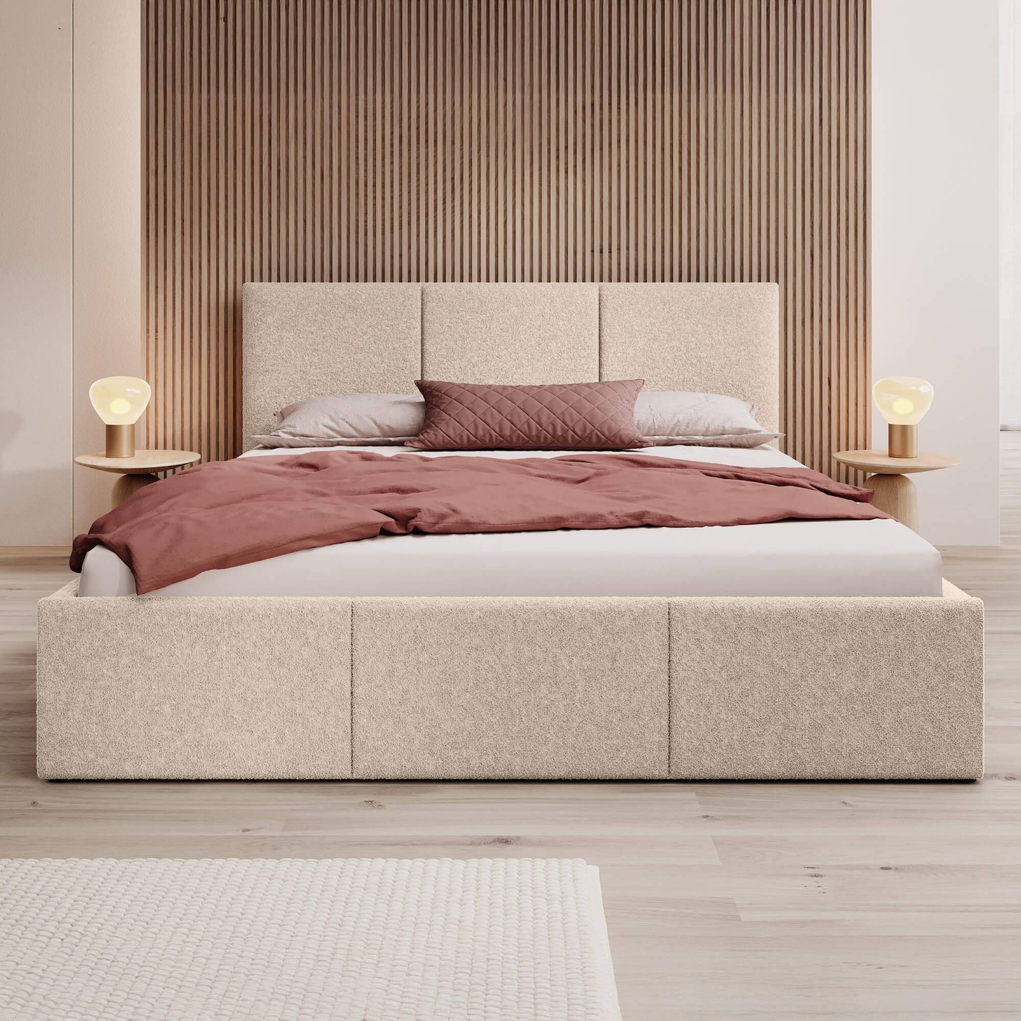 Zdjęcie produktu Łóżko tapicerowane z pojemnikiem SFG0111 | 180x200 | Boucle | Beż