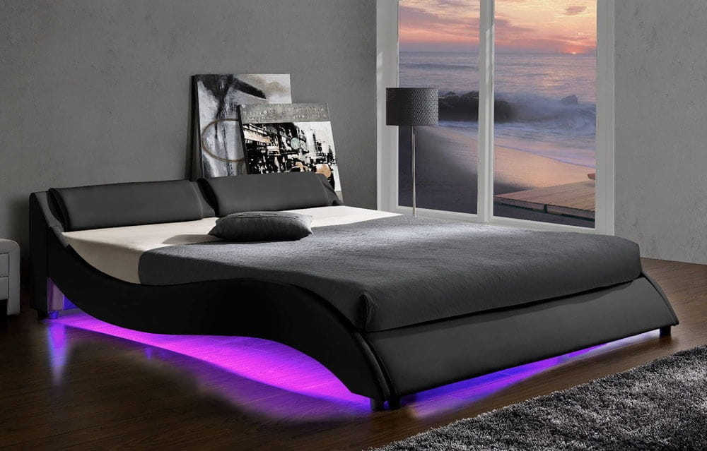 Łóżko tapicerowane 868 LED | 180x200 | Ekoskóra | Czarny | OUTLET