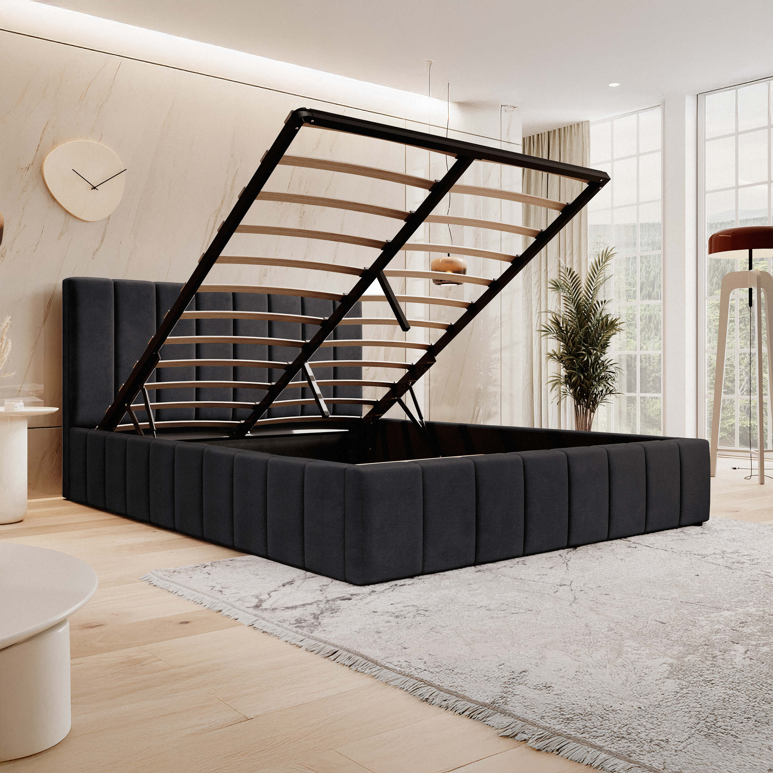Zdjęcie produktu Łóżko tapicerowane z pojemnikiem SFG0144P | 180x200 | Welur | Czarny