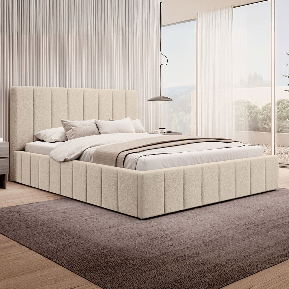 Zdjęcie produktu Łóżko tapicerowane z pojemnikiem SFG0144 | 160x200 | Boucle | Beż #3