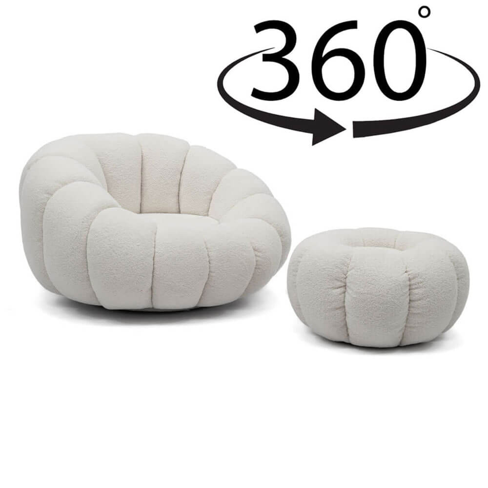 Fotel obrotowy z podnóżkiem CX2030 Pumpkin | Bouclé | Biały