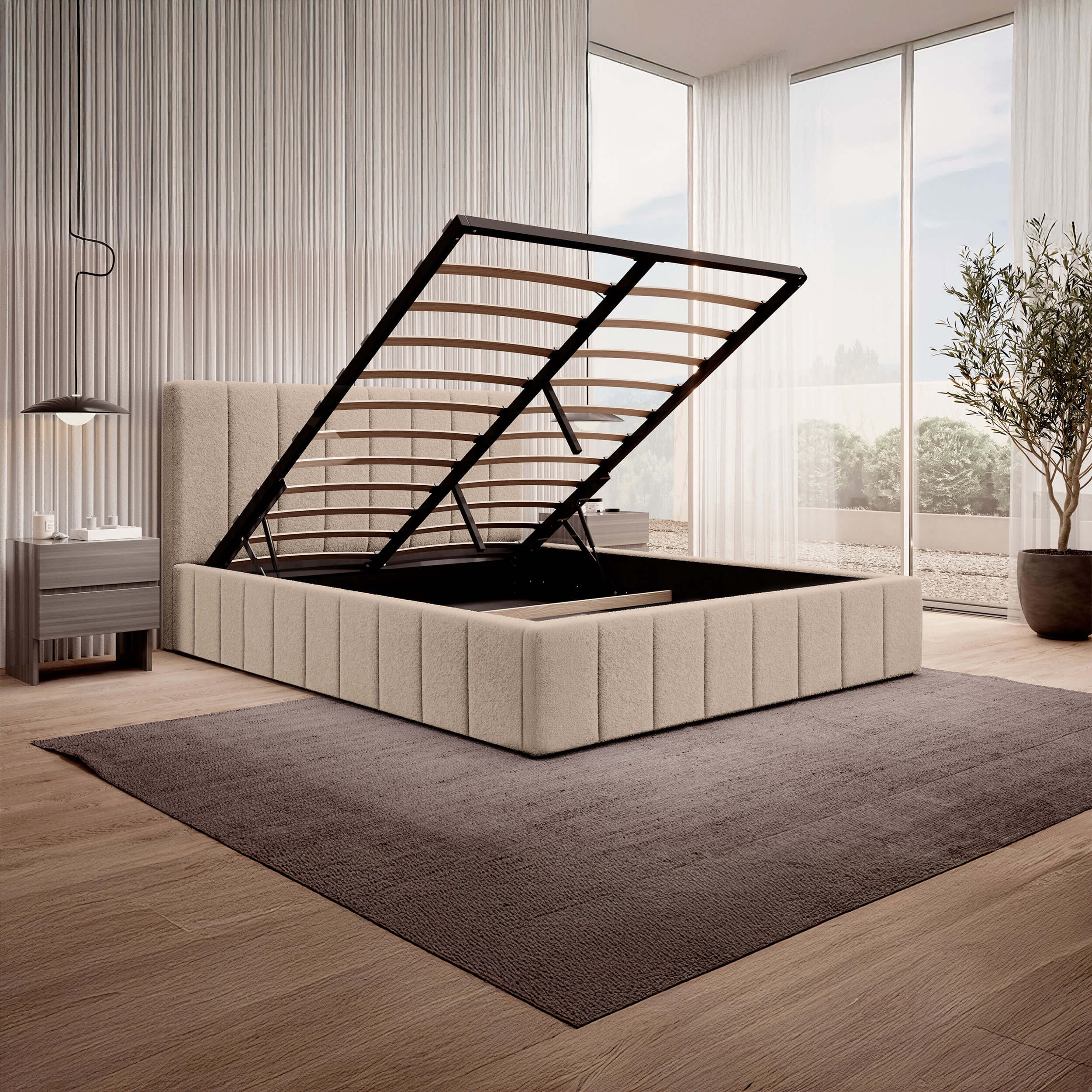 Zdjęcie produktu Łóżko tapicerowane z pojemnikiem SFG0144P | 140x200 | Boucle | Ciemny beż #4