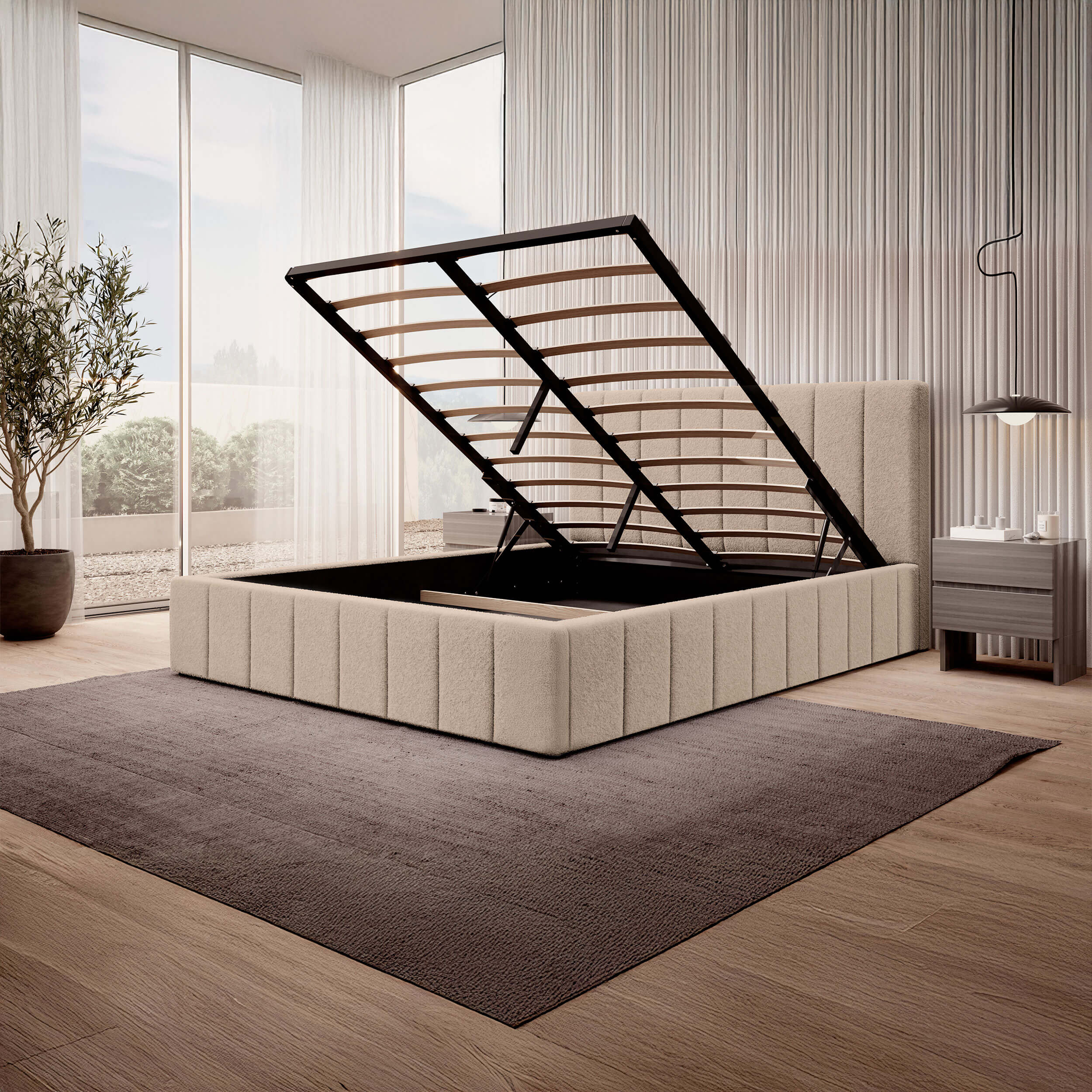 Zdjęcie produktu Łóżko tapicerowane z pojemnikiem SFG0144P | 160x200 | Boucle | Ciemny beż #4