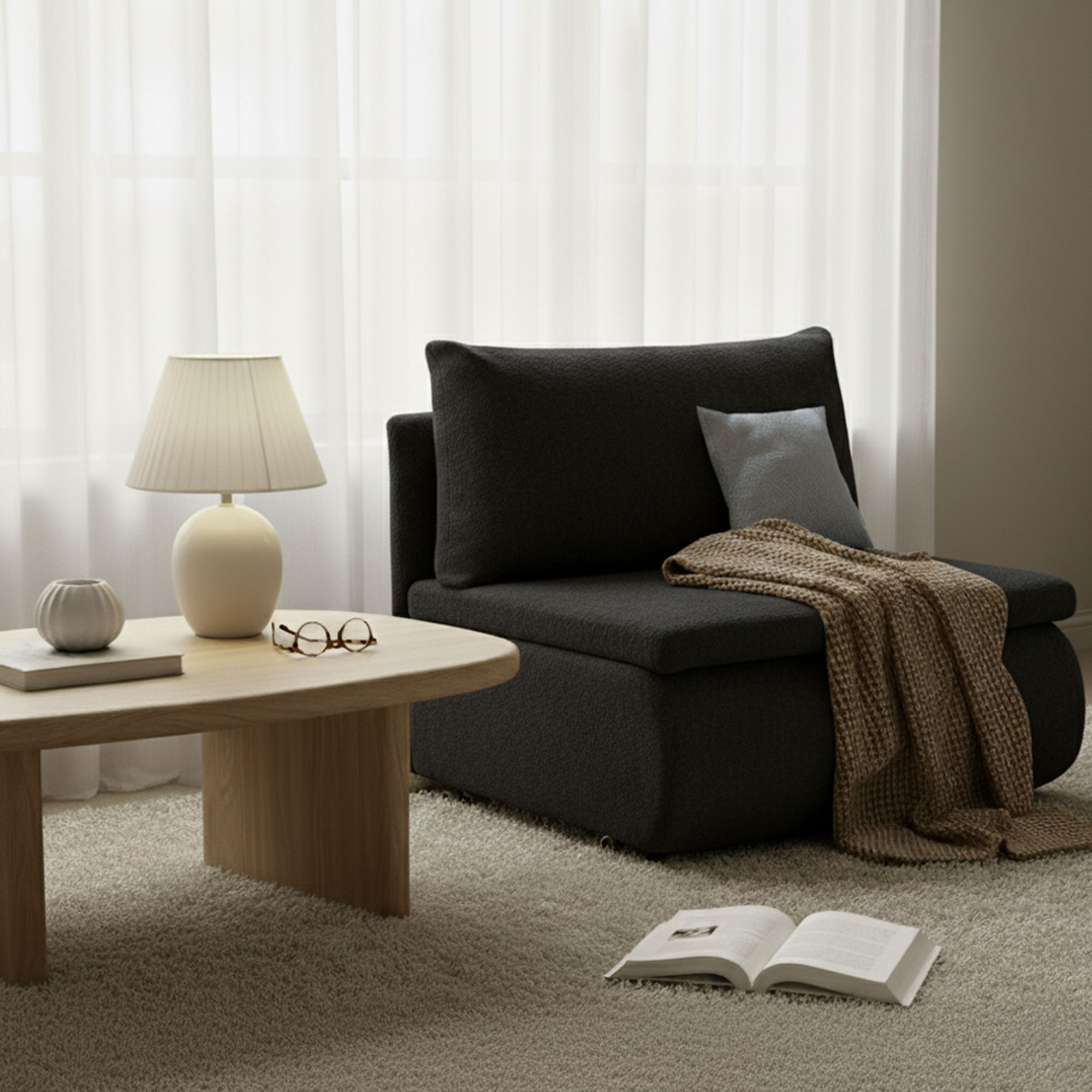 Czarna sofa rozkładana PETITE tkanina Bouclé Anthology 19