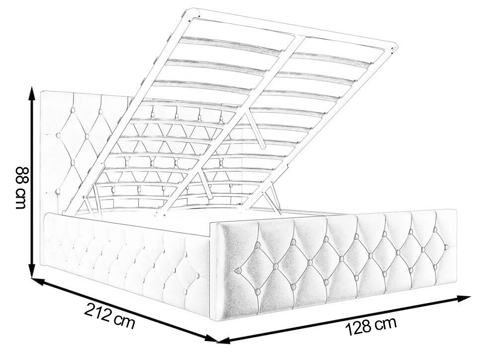 Wymiary łóżka tapicerowanego welurowego SFG0172 120 × 200 cm