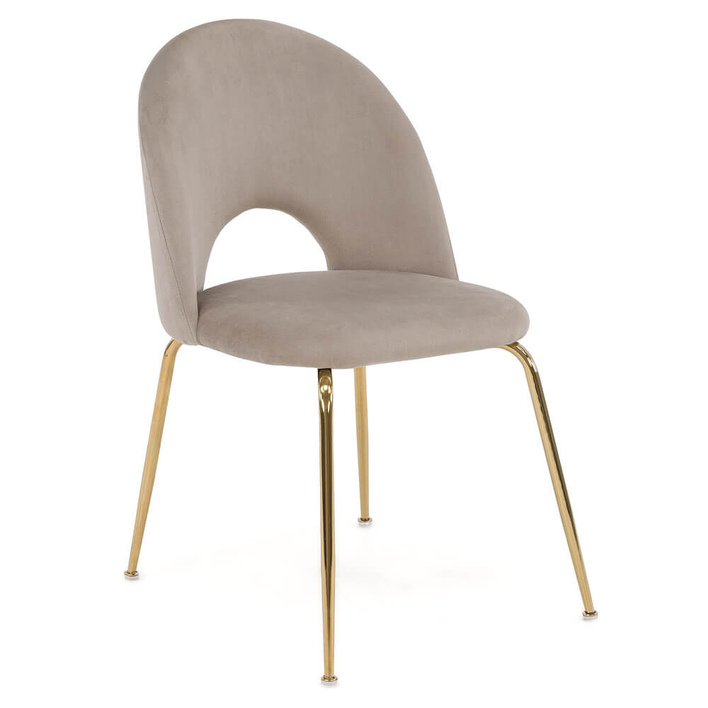Krzesło Glamour KC-903-2 ciemny beż welur, nogi złoty chrom | OUTLET