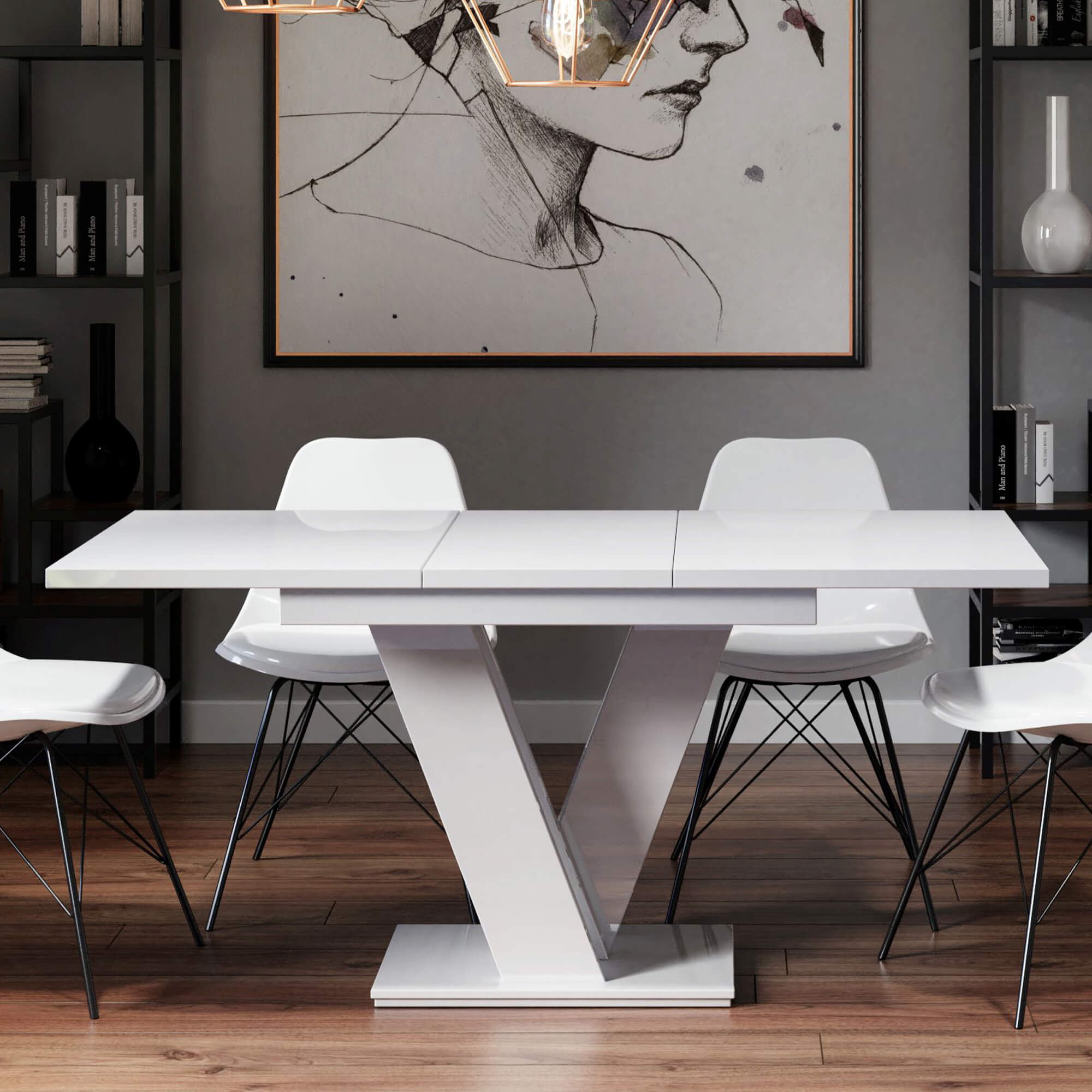 Stół MASIV Biały Połysk rozłożony