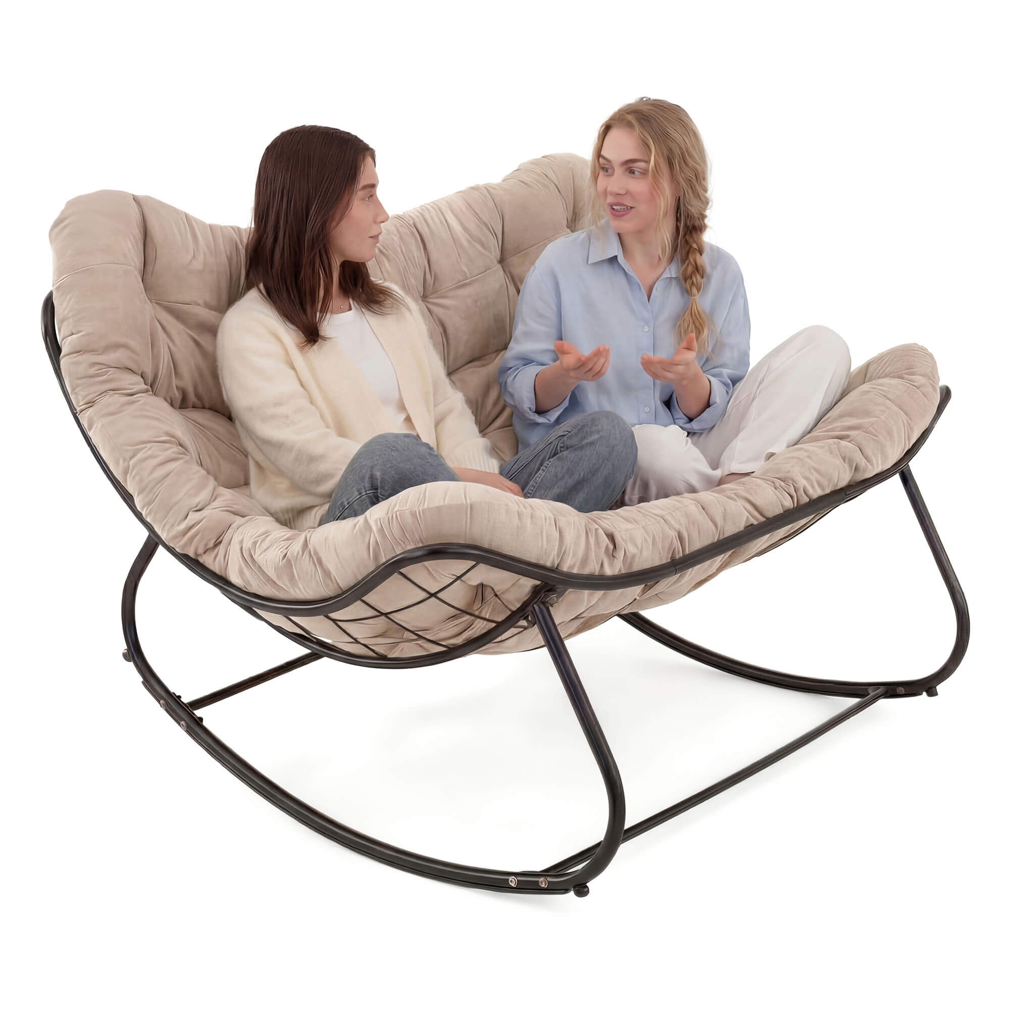 Ogrodowa sofa, fotel 2 osobowy bujany, poduszka beż #12b