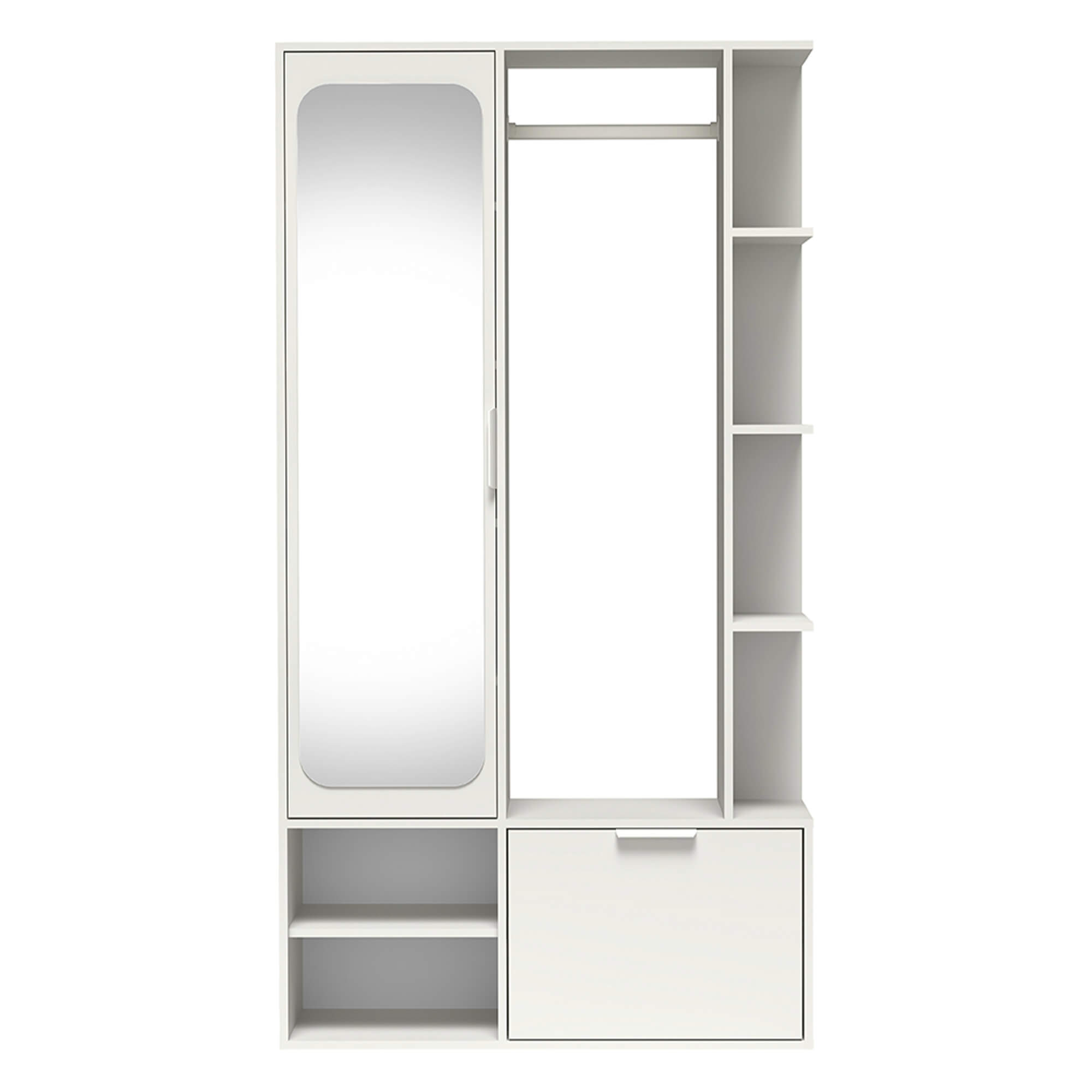 Garderoba z lustrem NALA Biel Alpejska Białe Uchwyty
