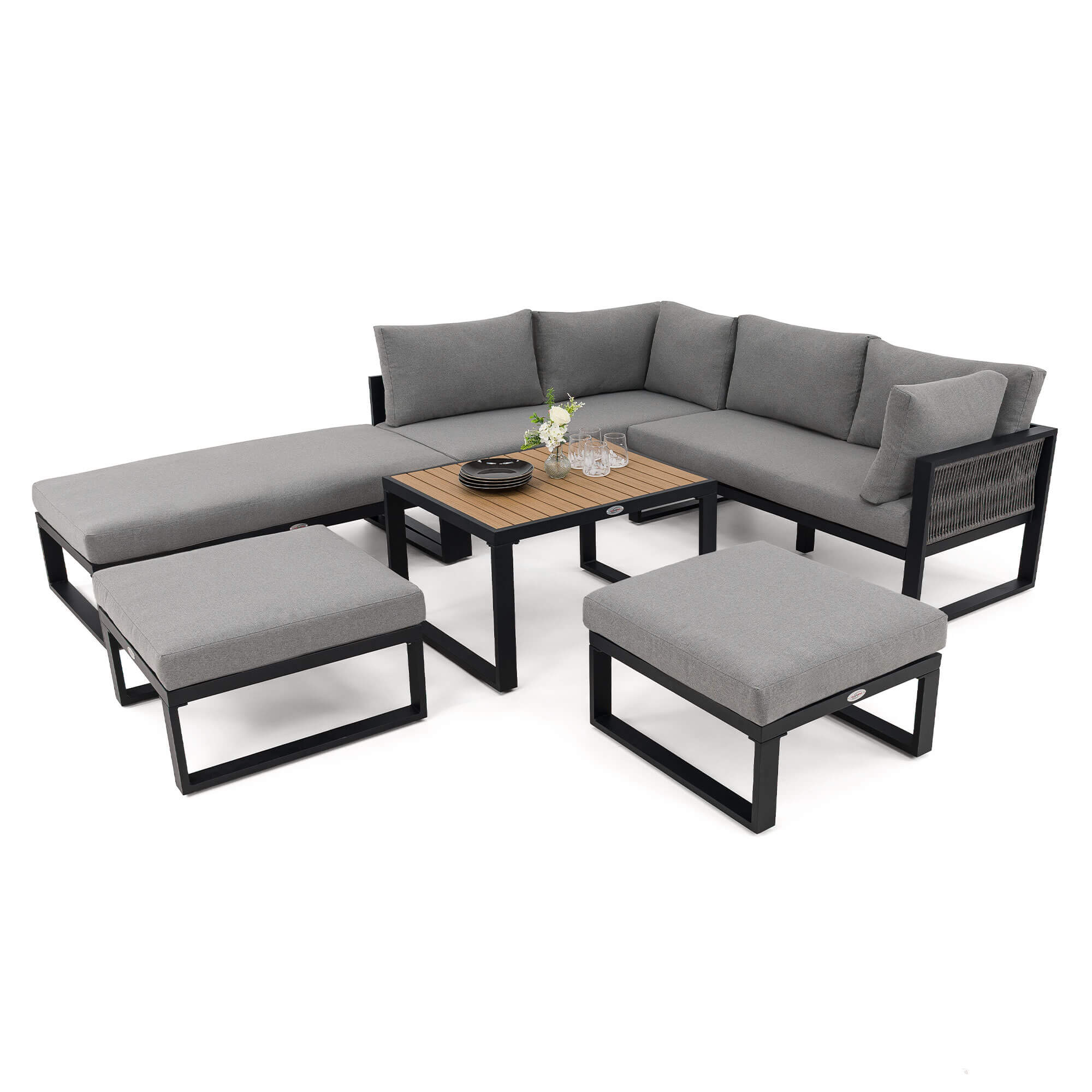 Zestaw mebli ogrodowych SANTORINI SUPER BIG | Aluminium czarny | Szare poduszki