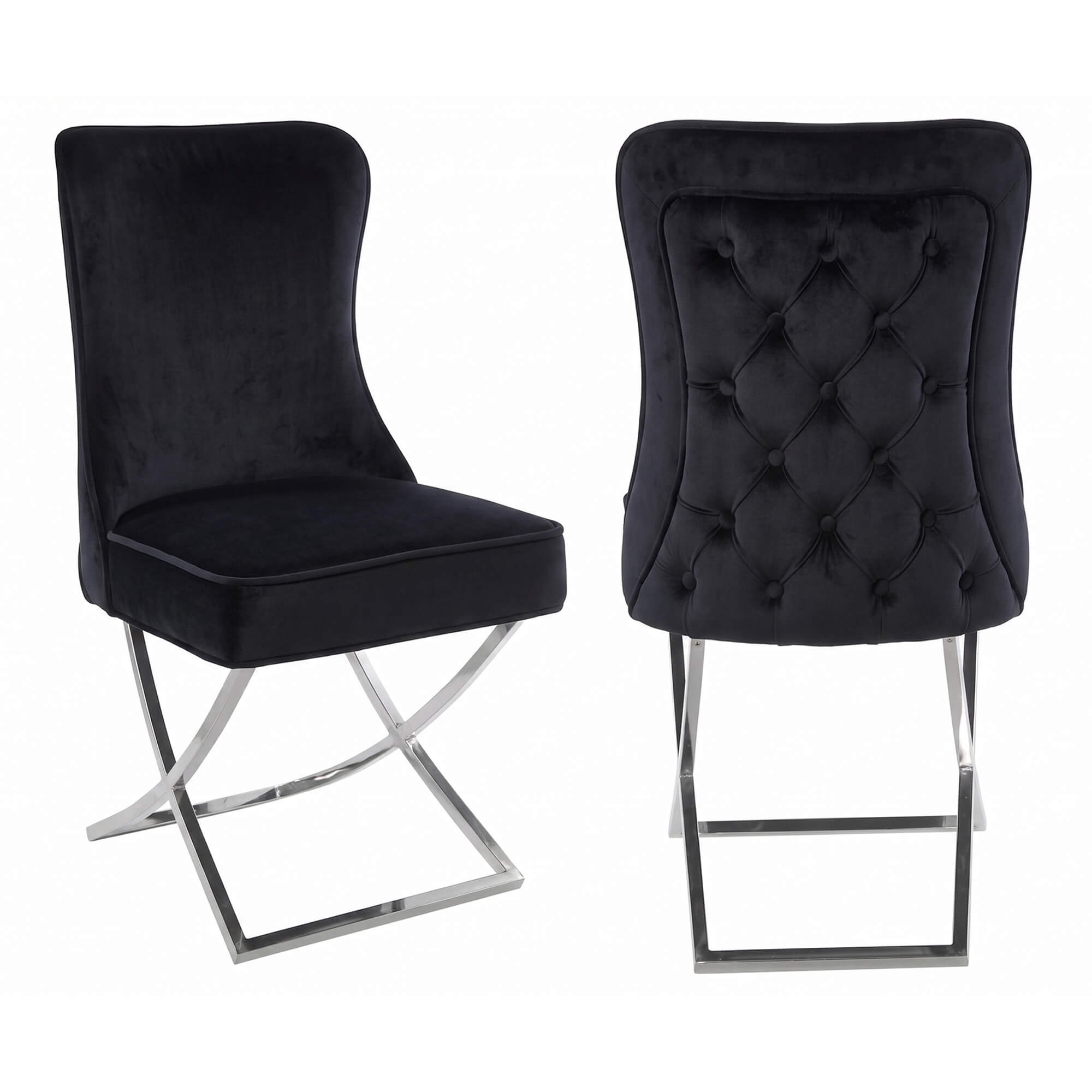 Krzesło Glamour Y-2009 czarny welur #20 srebrne nogi | OUTLET