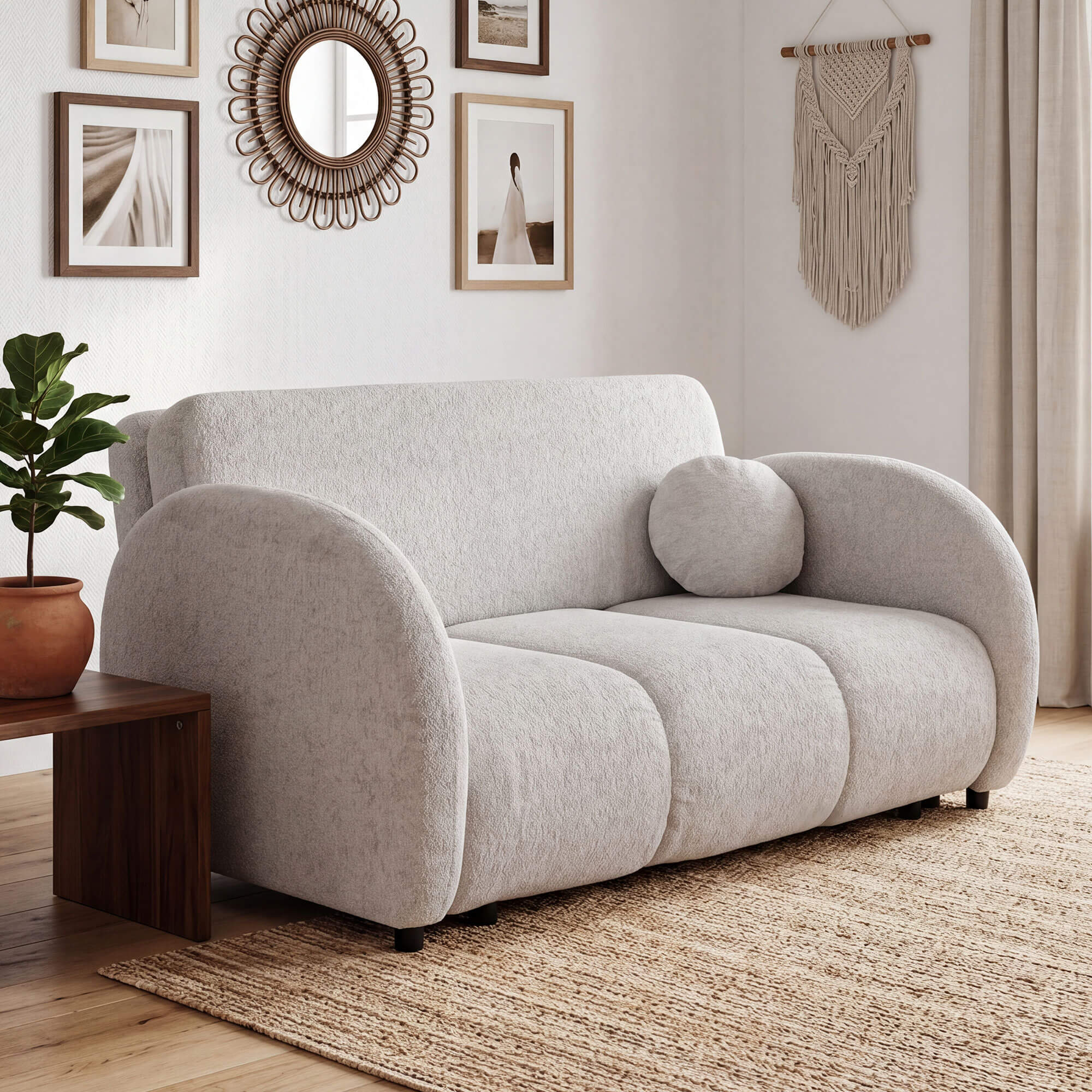 Sofa rozkładana z funkcją spania PUFI 130 z tkaniny Bouclé