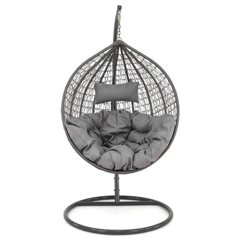 Fotel ogrodowy wiszący HC-001 | Technorattan | Czarny | Poduszki szare OUTLET